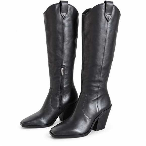 Vince Camuto Shoes - Vince Camuto Afelia Knee High Boots Women 8.5 Black Leather Western Square Toe